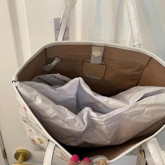 Coach Floral Print Tote Bag - Cream and Multicolor - Picture 3 of 4